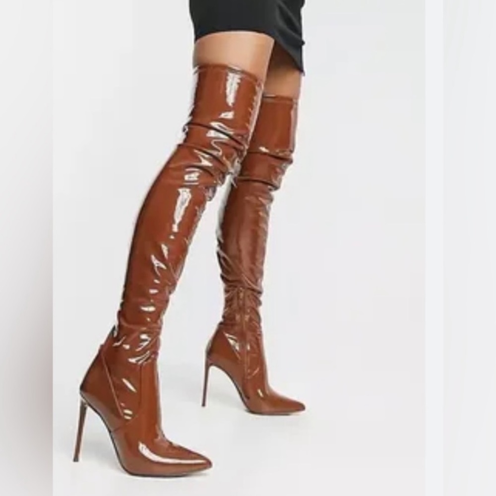 LAKEISHA Cognac Over Knee Boots stilettos ( Look Like Steve Madden Vava)